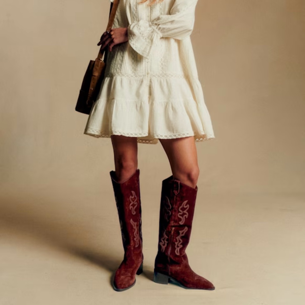 Sezane JILL BOOTS Mahogany Bi-material NIB/NWT - Picture 2 of 3